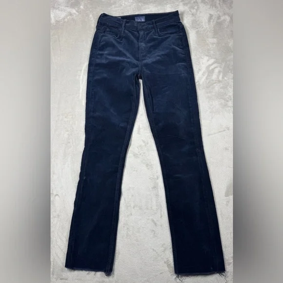 MOTHER Mid Rise Dazzler Corduroy Ankle Fray Night Sky Dark Navy Blue Pants 24 - Picture 4 of 16